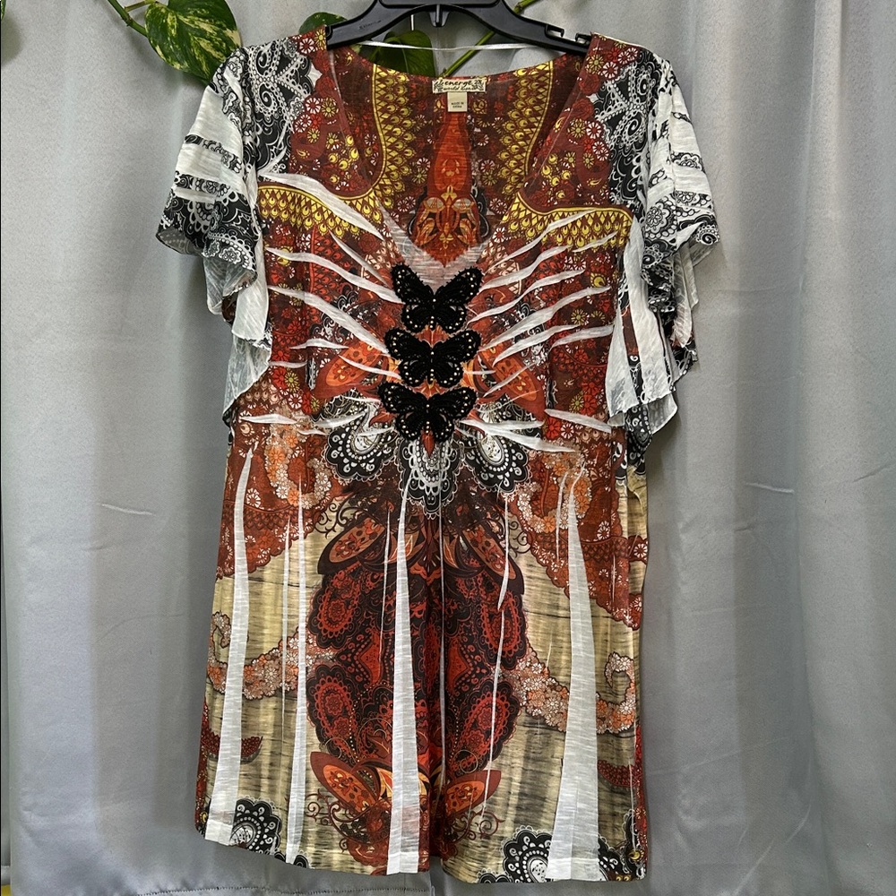 Women's Multicolor Paisley Top 2X